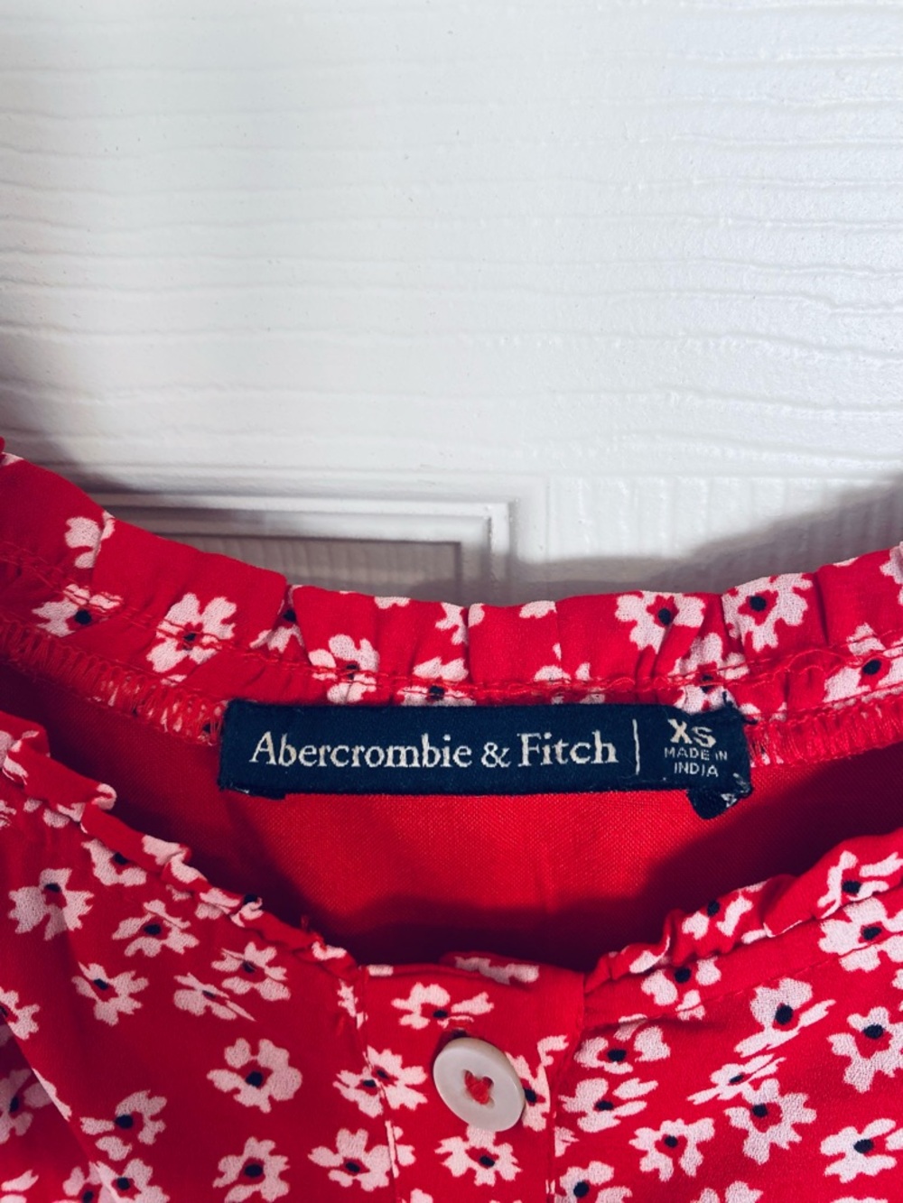 Abercrombie & Fitch Red Floral Mini Dress XS Milkmaid Y2K Puff Sleeve Tie Back - Picture 7 of 11